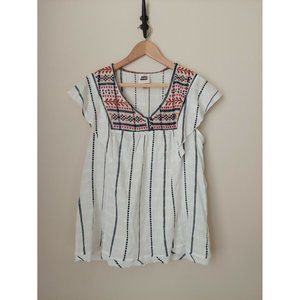 Knox Rose Tunic Top- Boho White Crinkle Cotton Embroidered Peasant Blouse